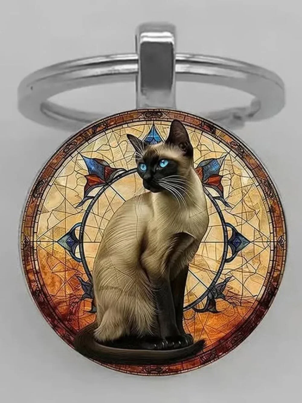 Stainless Steel SIAMESE CAT Keyring Keychain Accessory